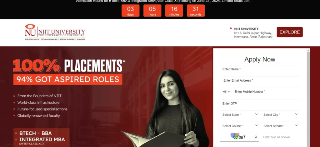 NIIT University Admission