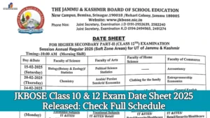JKBOSE Class 10 and 12 Exam Date Sheet 2025