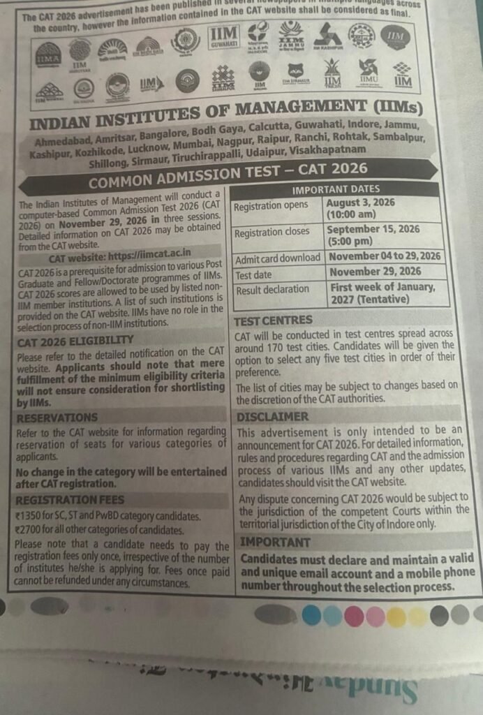 CAT 2026 Notification