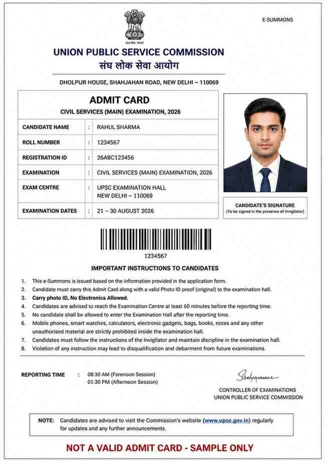 UPSC Civil Service Mains Admit card
