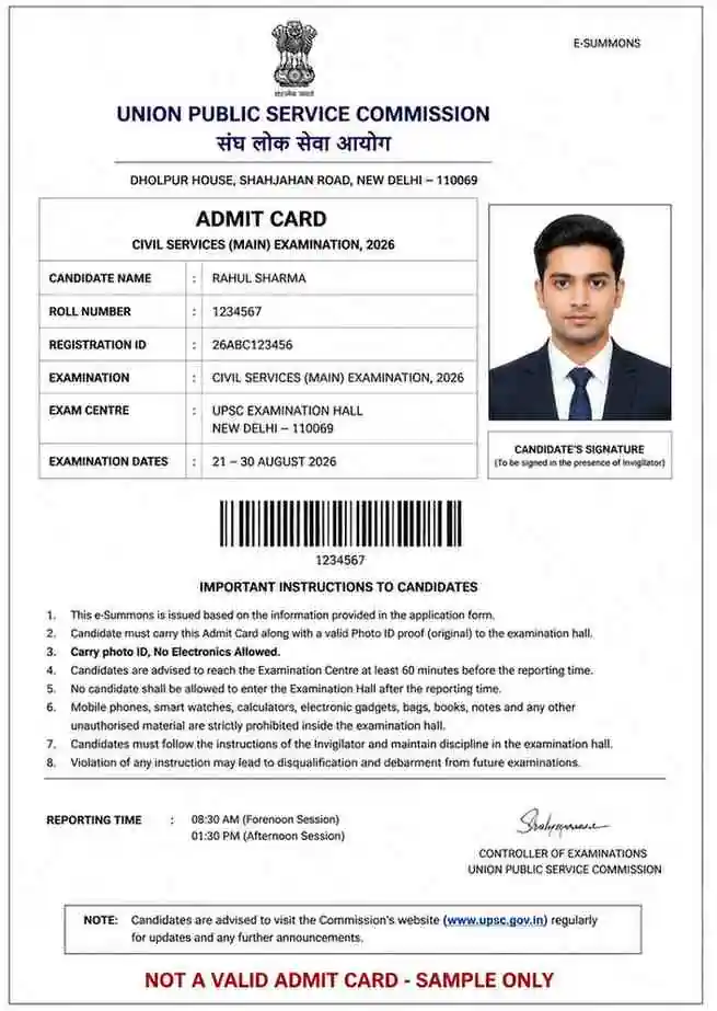 UPSC Civil Service Mains Admit card