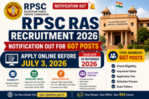 RPSC RAS Recruitment 2026 Notification Out for 607 Posts: Apply Online Before July 3, Check Eligibility, Exam Date & Selection Process