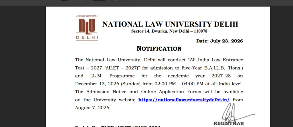 AILET Notification 2027