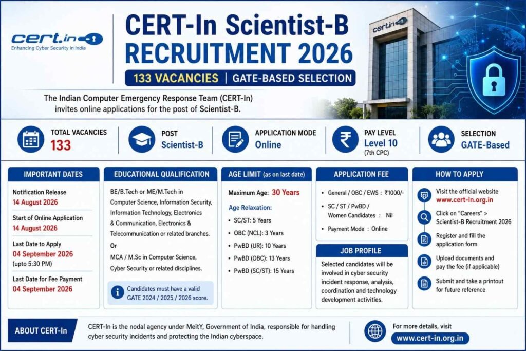 CERT-In Scientist-B Recruitment 2026:
