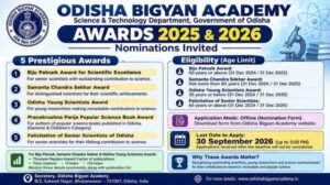 Odisha Bigyan Academy Invites Nominations for Awards 2025 & 2026: